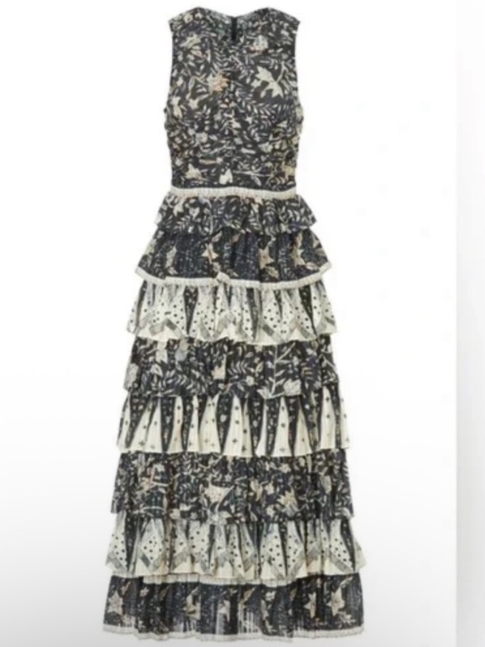 Ulla Johnson Ariah Multicolor Mixed-Print Ruffled High-Low Dress Size 10